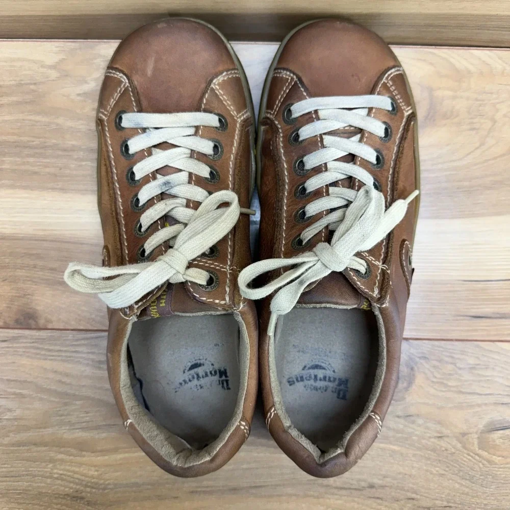 Dr Martens Vintage Casual Low Sneakers Mens 8 Tan Brown Leather Square Toe Y2K